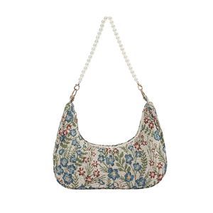 Pearl Top Handle Shoulder Handbag Floral Hobo Bag Khaki And Blue One :o)